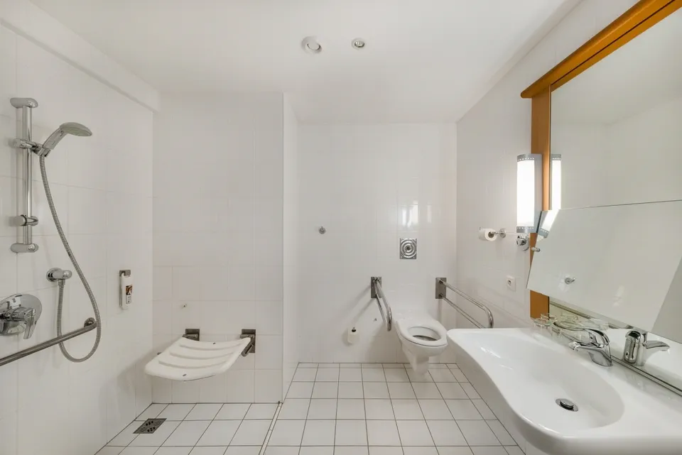 Bezbariérový pokoj s&nbsp;prostornou koupelnou bez prahů v&nbsp;Hotelu ibis Plzeň